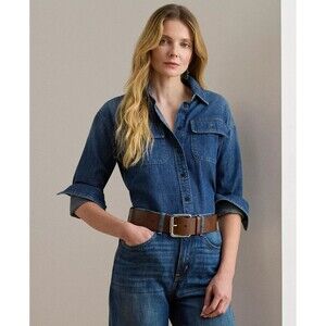 Lauren Ralph Lauren Women's 100% Cotton Denim Shirt Blue Atecco Wash Size S